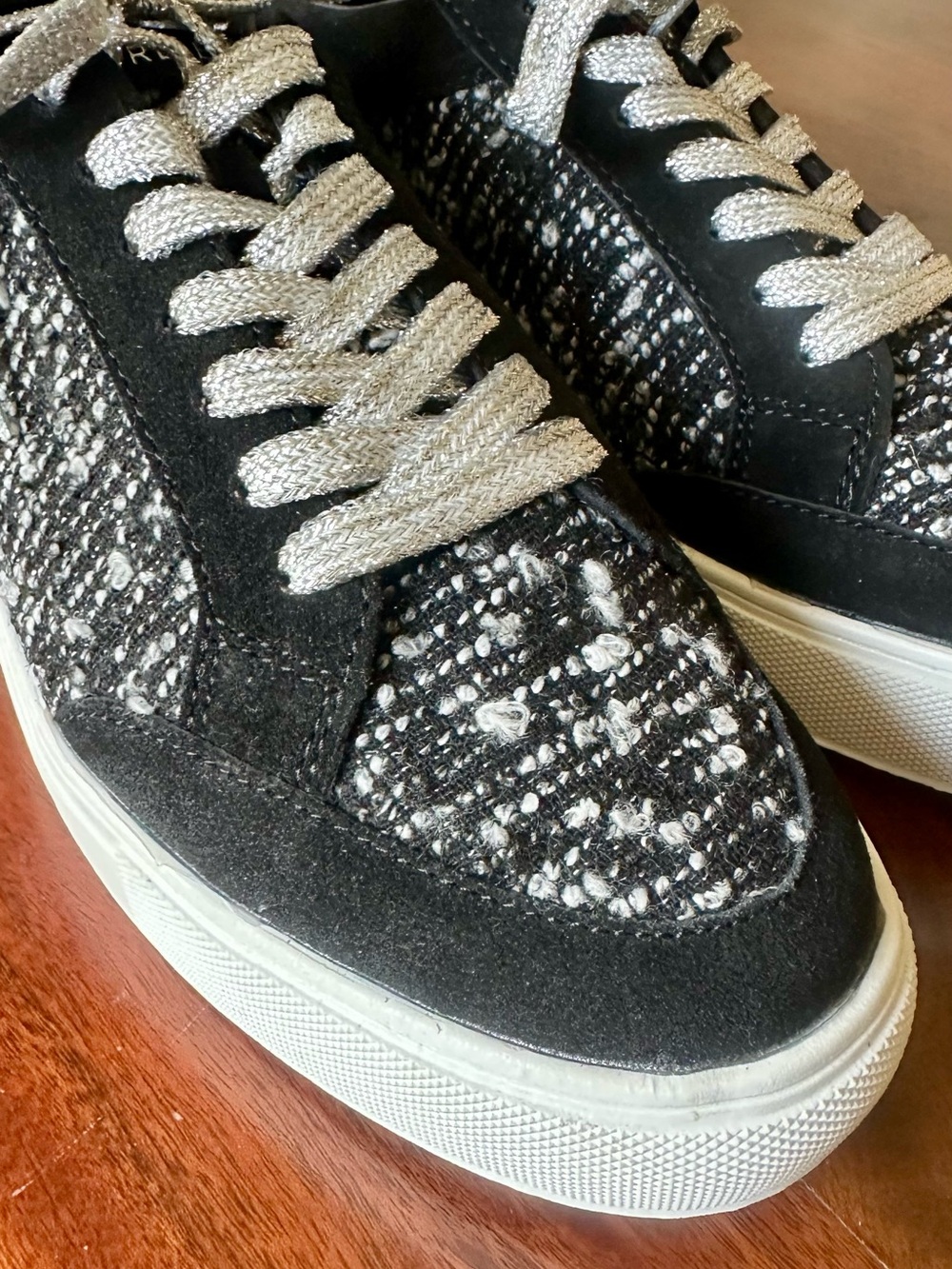 Birdies Orbit Black Tweed & Suede  Silver Lace-Up Sneakers
